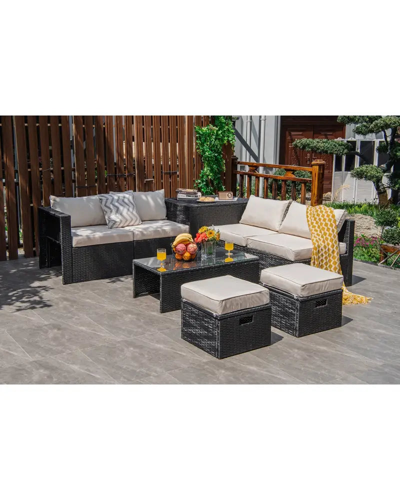 8 Pieces Patio Rattan Storage Table Furniture Set-Off White - Off White - Outdoor Sectionals