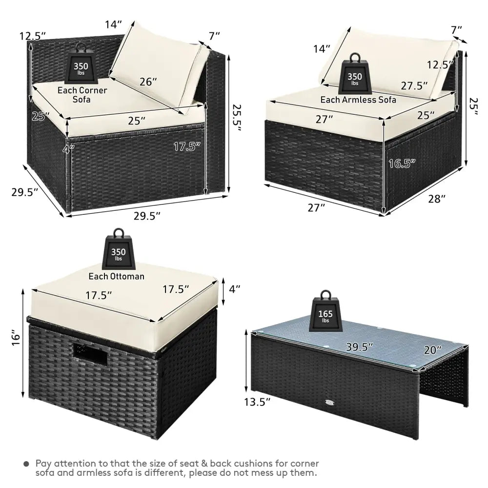 8 Pieces Patio Rattan Storage Table Furniture Set-Off White - Off White - Outdoor Sectionals