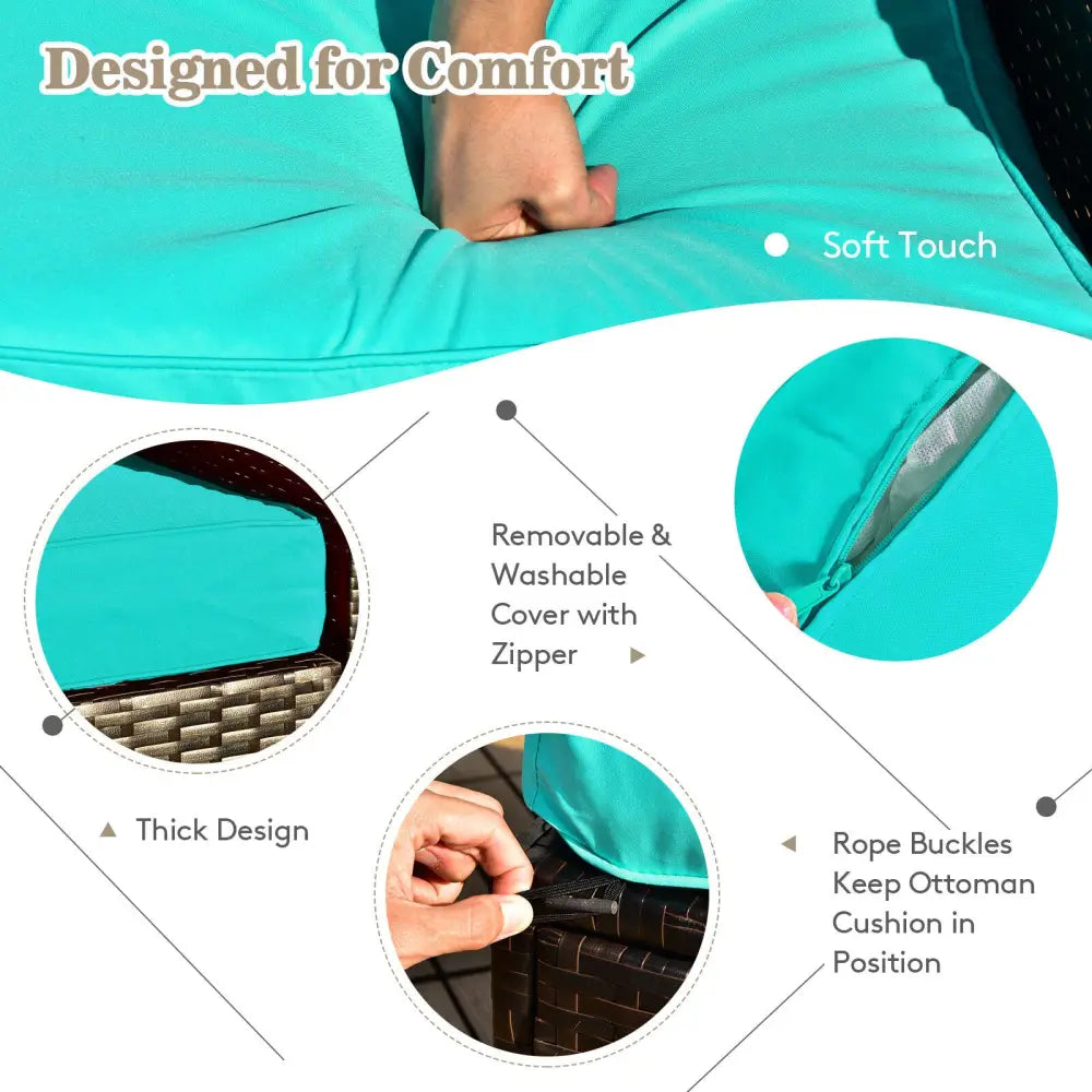 8 Pieces Patio Space-Saving Rattan Furniture Set with Storage Box and Waterproof Cover-Turquoise - Turquoise - Outdoor