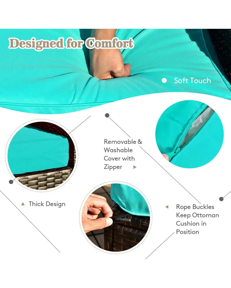 8 Pieces Patio Space-Saving Rattan Furniture Set with Storage Box and Waterproof Cover-Turquoise - Turquoise - Outdoor