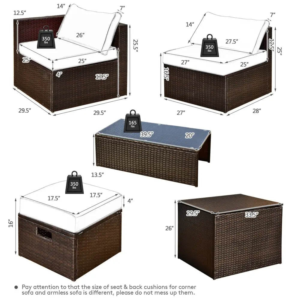 8 Pieces Patio Space-Saving Rattan Furniture Set with Storage Box and Waterproof Cover-Navy - Navy - Outdoor Sectionals