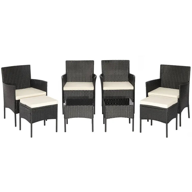 8 Pieces Patio Wicker Conversation Set with 2 Coffee Tables and 2 Ottomans - Off White - Patio Conversation Sets