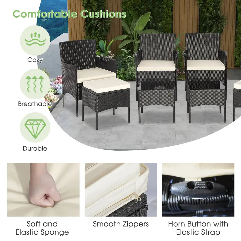 8 Pieces Patio Wicker Conversation Set with 2 Coffee Tables and 2 Ottomans - Off White - Patio Conversation Sets