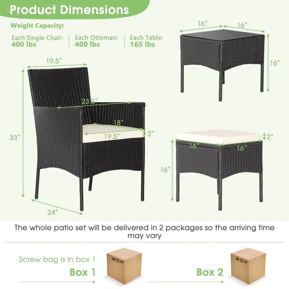 8 Pieces Patio Wicker Conversation Set with 2 Coffee Tables and 2 Ottomans - Off White - Patio Conversation Sets