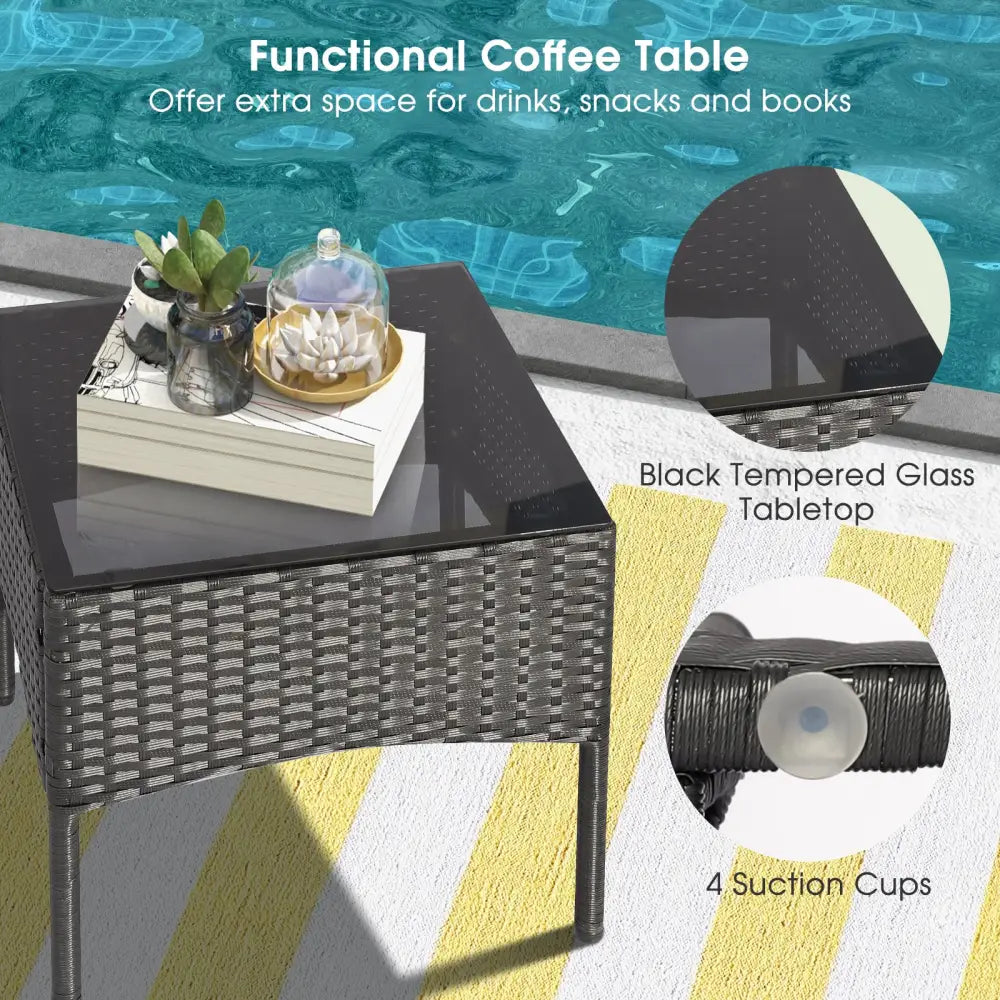 8 Pieces Patio Wicker Conversation Set with 2 Coffee Tables and 2 Ottomans - Off White - Patio Conversation Sets