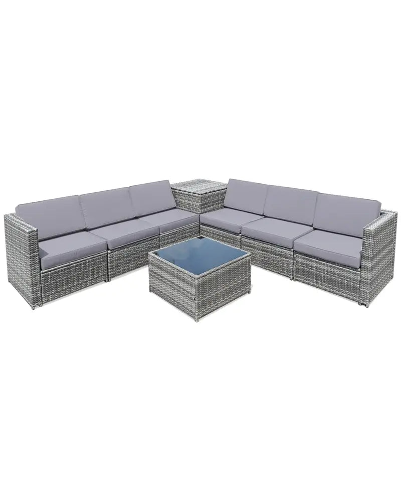 8 Pieces Wicker Sofa Rattan Dining Set Patio Furniture with Storage Table-Gray - Gray - Outdoor Sectionals