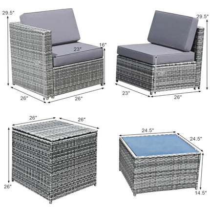8 Pieces Wicker Sofa Rattan Dining Set Patio Furniture with Storage Table-Gray - Gray - Outdoor Sectionals
