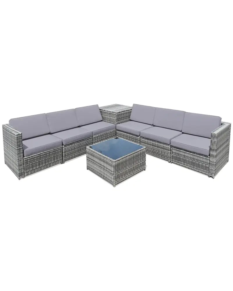 8 Pieces Wicker Sofa Rattan Dining Set Patio Furniture with Storage Table-Gray - Gray - Outdoor Sectionals