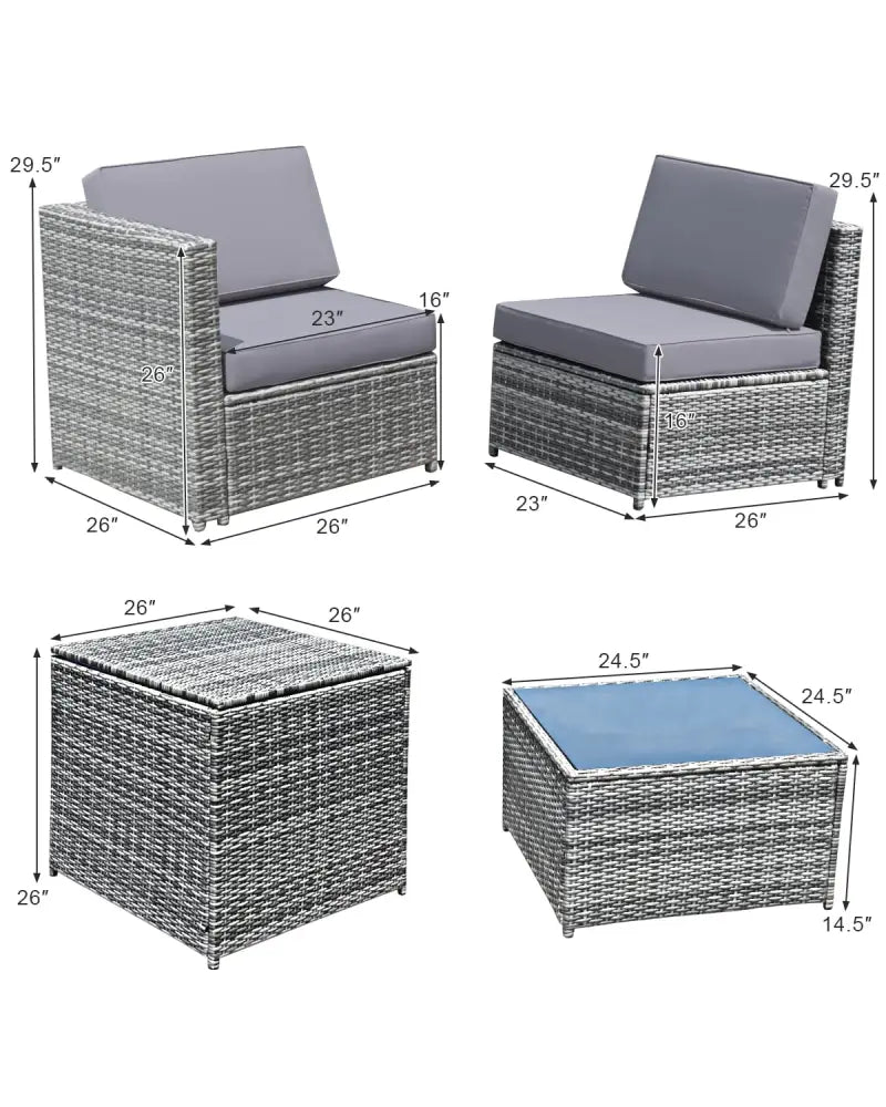 8 Pieces Wicker Sofa Rattan Dining Set Patio Furniture with Storage Table-Gray - Gray - Outdoor Sectionals