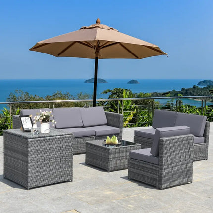 8 Pieces Wicker Sofa Rattan Dining Set Patio Furniture with Storage Table-Gray - Gray - Outdoor Sectionals