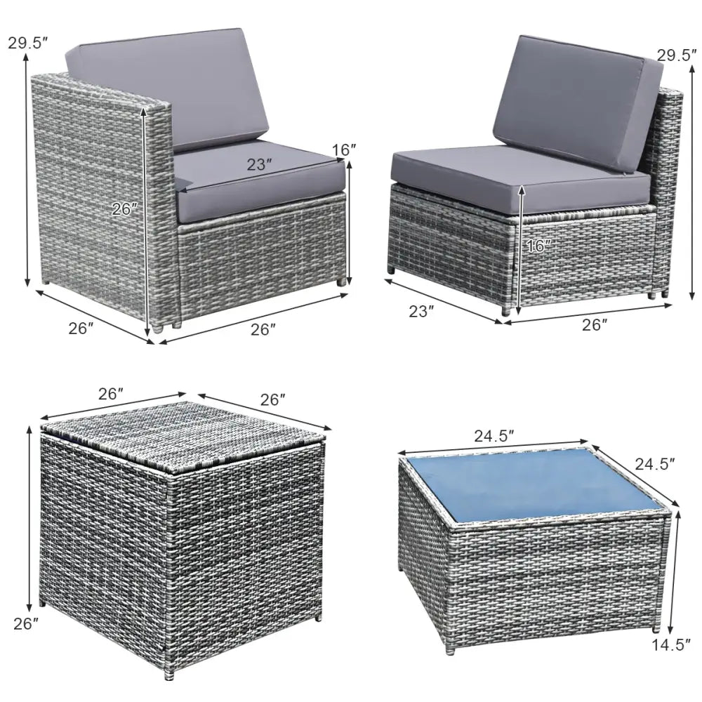 8 Pieces Wicker Sofa Rattan Dining Set Patio Furniture with Storage Table-Gray - Gray - Outdoor Sectionals
