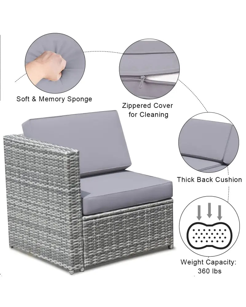 8 Pieces Wicker Sofa Rattan Dining Set Patio Furniture with Storage Table-Gray - Gray - Outdoor Sectionals