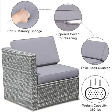8 Pieces Wicker Sofa Rattan Dining Set Patio Furniture with Storage Table-Gray - Gray - Outdoor Sectionals