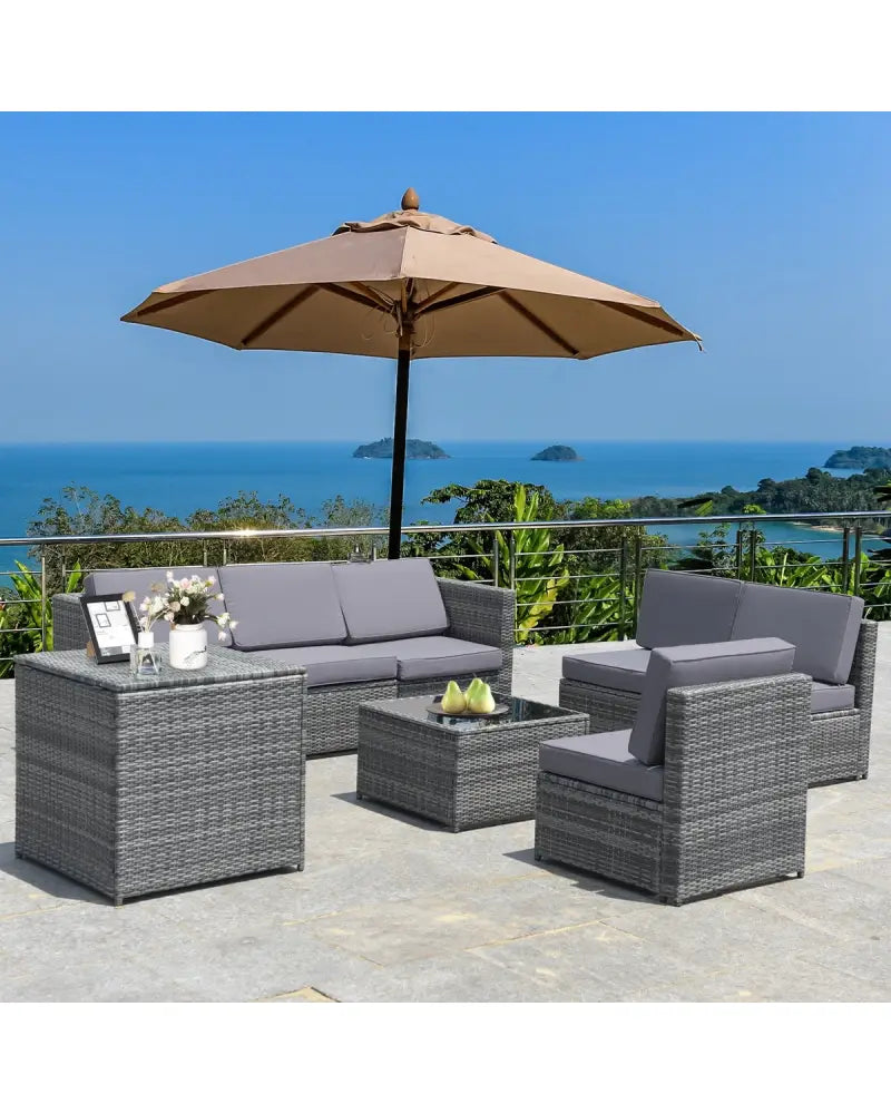 8 Pieces Wicker Sofa Rattan Dining Set Patio Furniture with Storage Table-Gray - Gray - Outdoor Sectionals