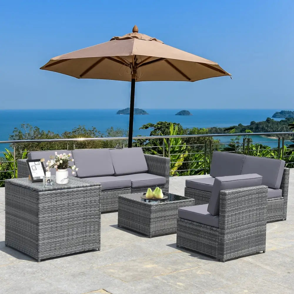 8 Pieces Wicker Sofa Rattan Dining Set Patio Furniture with Storage Table-Gray - Gray - Outdoor Sectionals