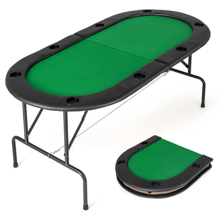8 Players Texas Holdem Foldable Poker Table-Green - Green - Game Room
