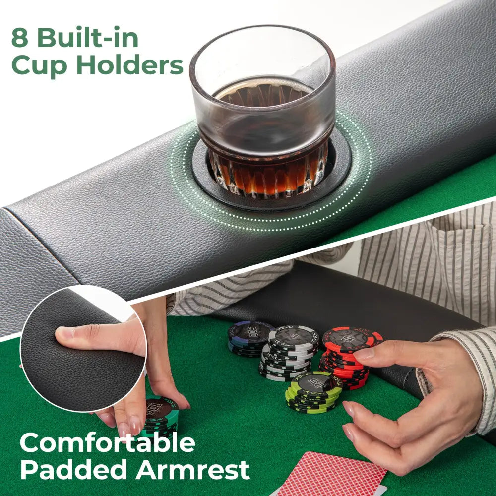 8 Players Texas Holdem Foldable Poker Table-Green - Green - Game Room