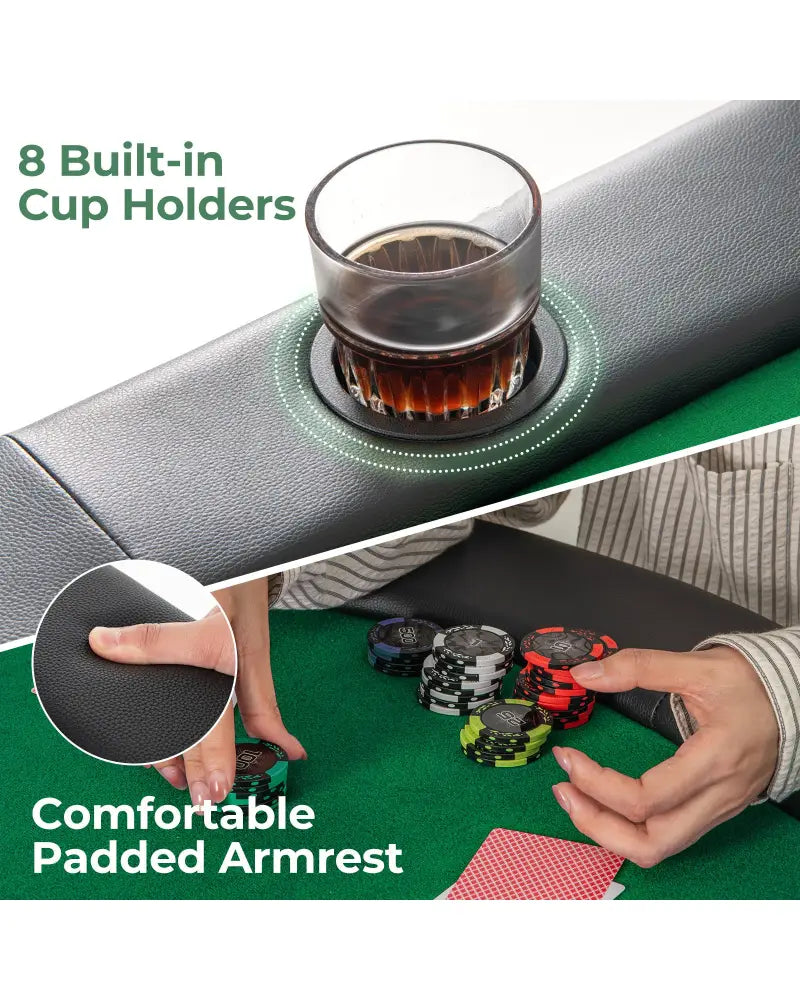 8 Players Texas Holdem Foldable Poker Table-Green - Green - Game Room