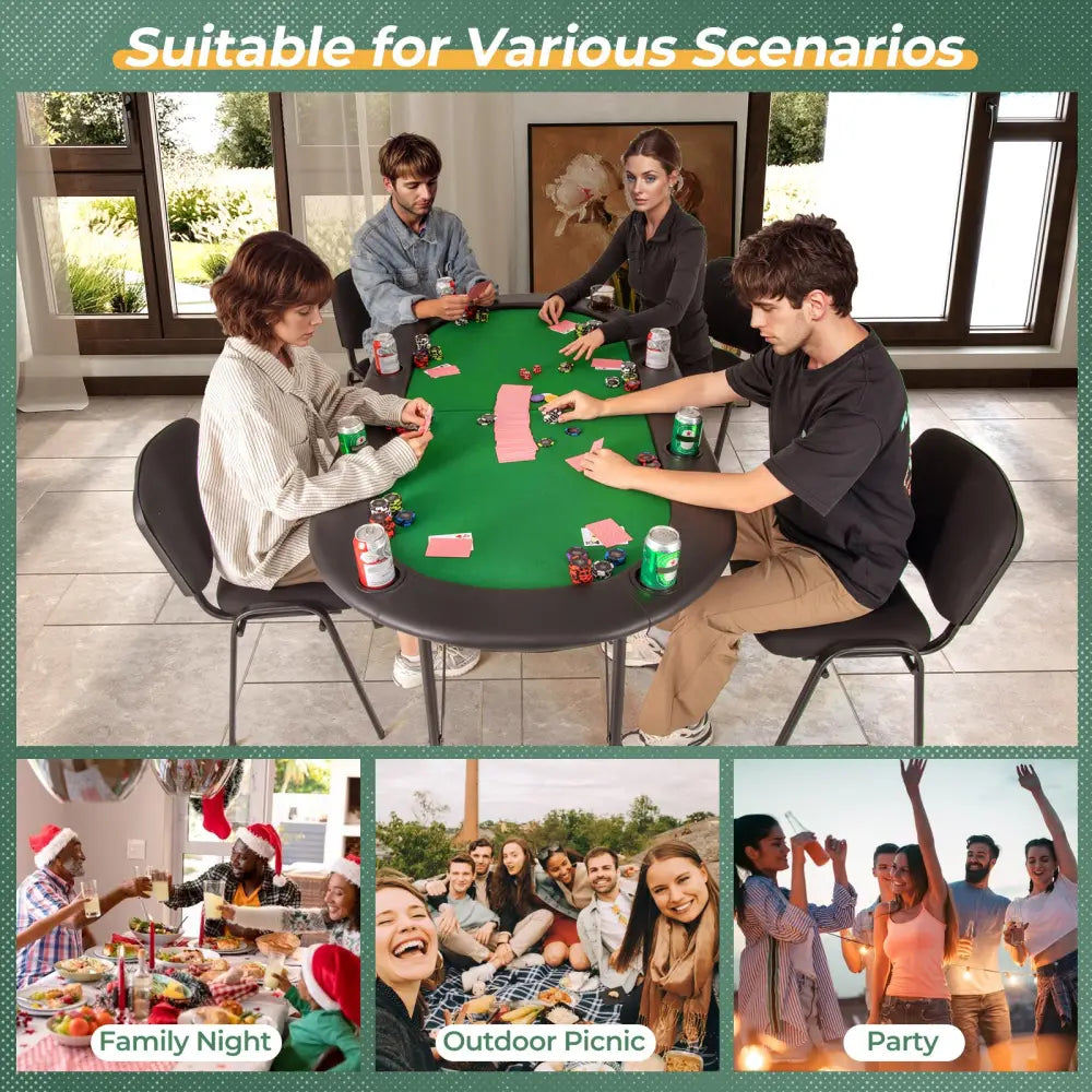 8 Players Texas Holdem Foldable Poker Table-Green - Green - Game Room