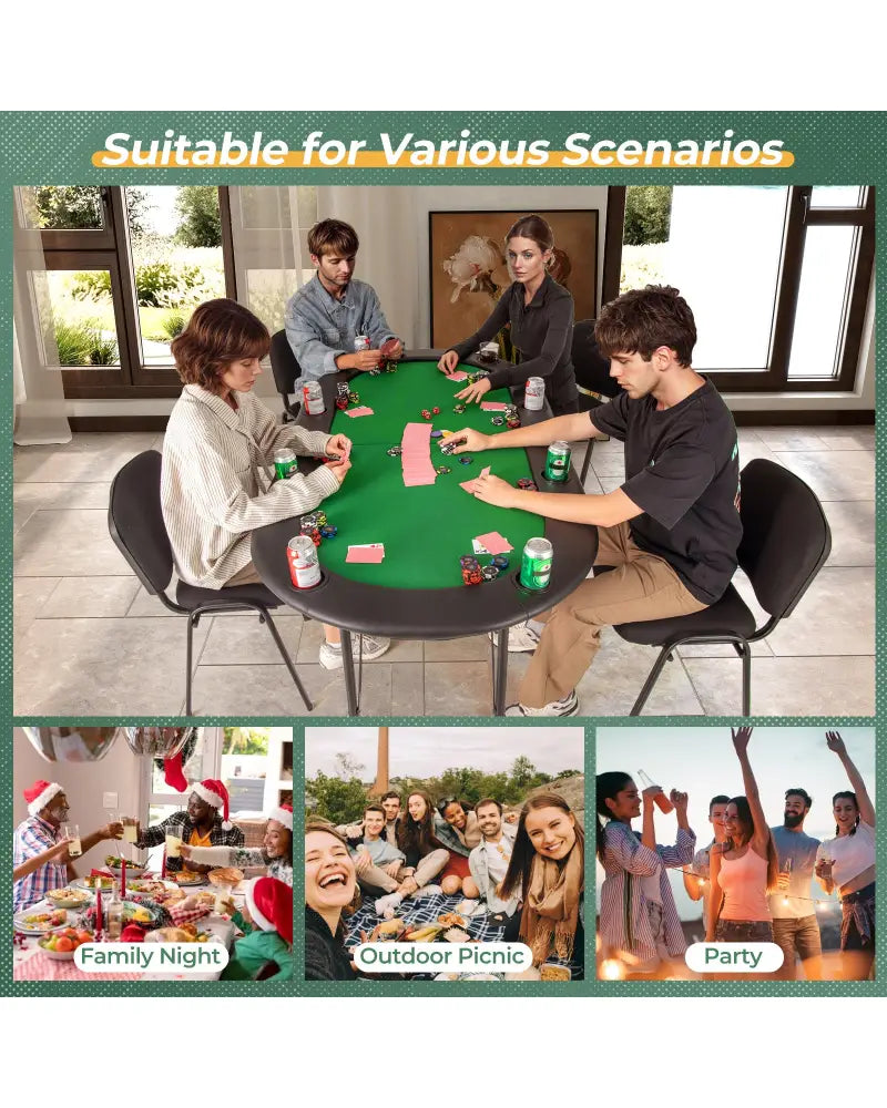 8 Players Texas Holdem Foldable Poker Table-Green - Green - Game Room