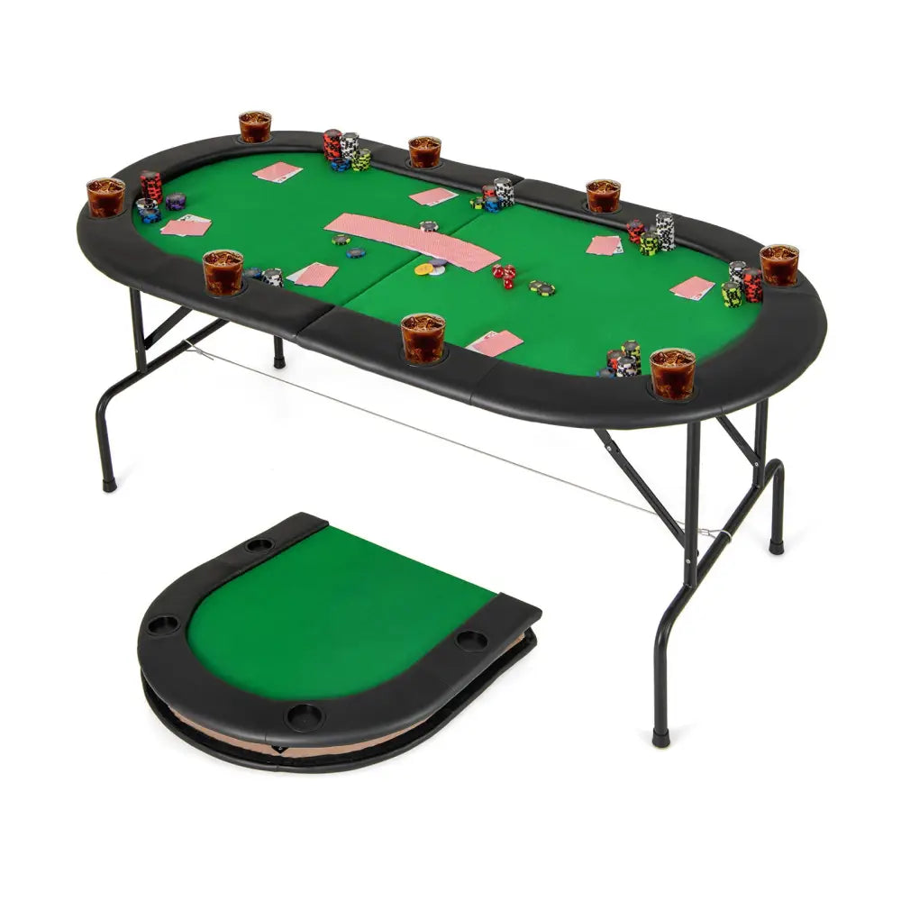 8 Players Texas Holdem Foldable Poker Table-Green - Green - Game Room