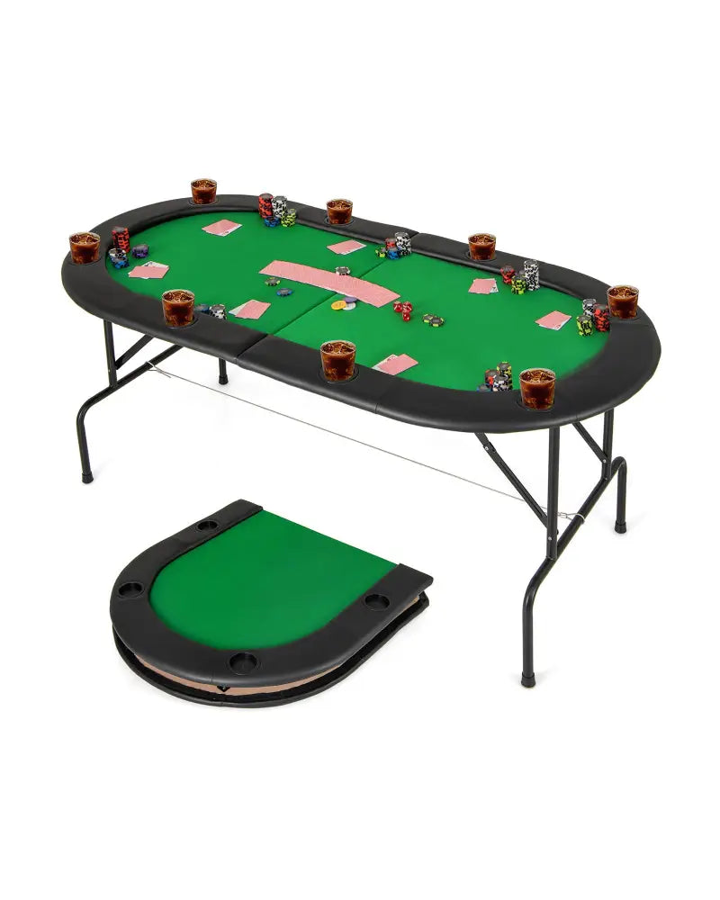 8 Players Texas Holdem Foldable Poker Table-Green - Green - Game Room