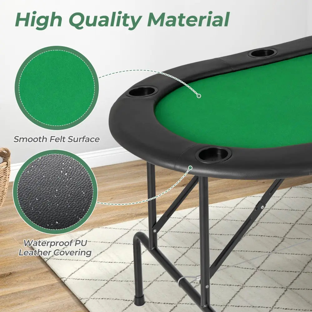 8 Players Texas Holdem Foldable Poker Table-Green - Green - Game Room