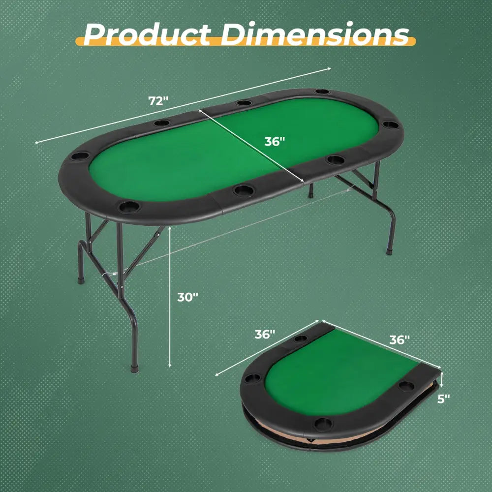 8 Players Texas Holdem Foldable Poker Table-Green - Green - Game Room
