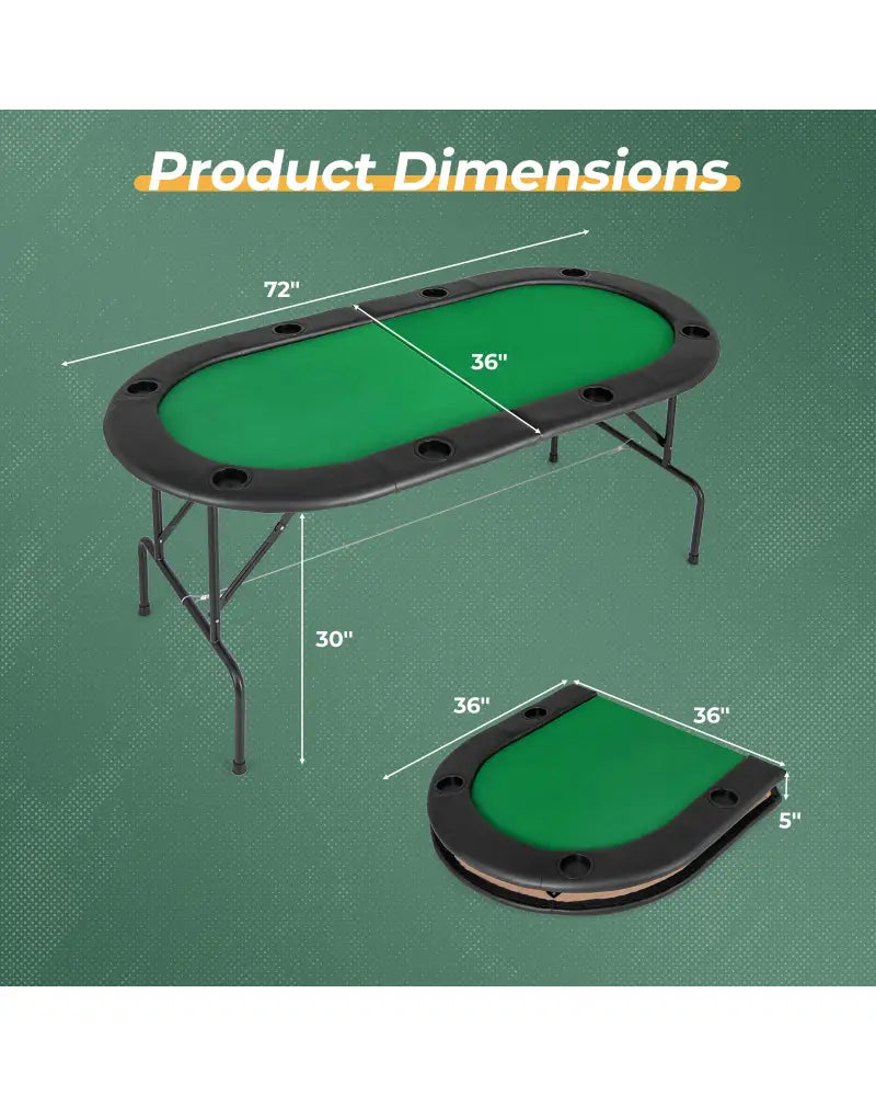 8 Players Texas Holdem Foldable Poker Table-Green - Green - Game Room