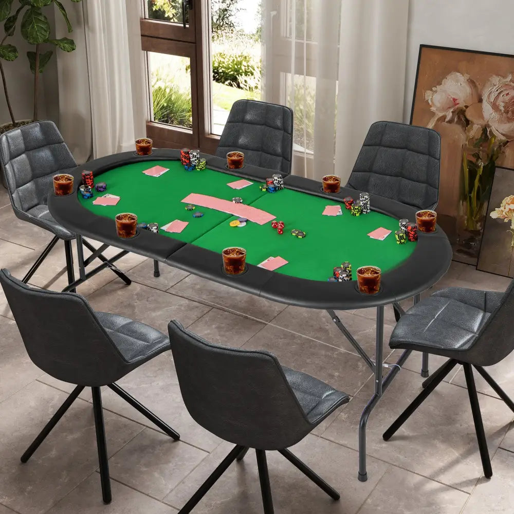 8 Players Texas Holdem Foldable Poker Table-Green - Green - Game Room