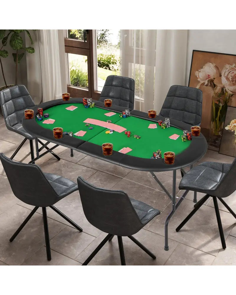 8 Players Texas Holdem Foldable Poker Table-Green - Green - Game Room