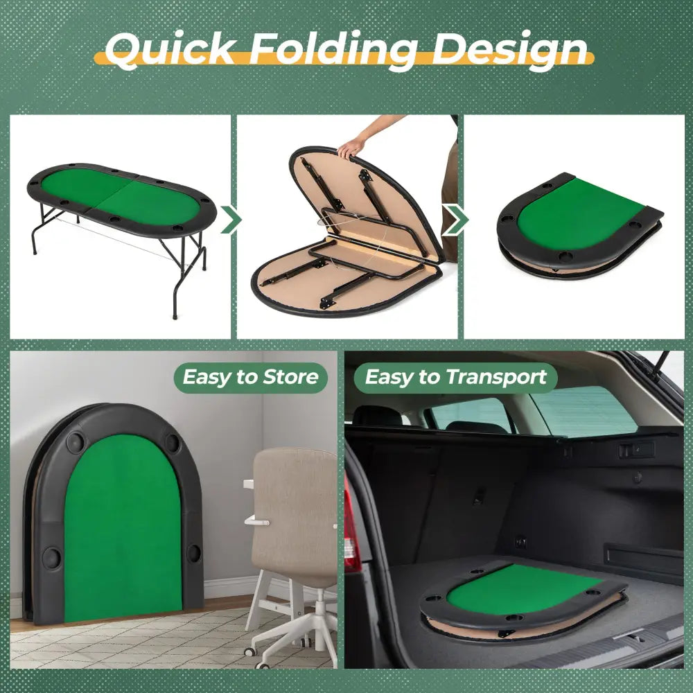 8 Players Texas Holdem Foldable Poker Table-Green - Green - Game Room