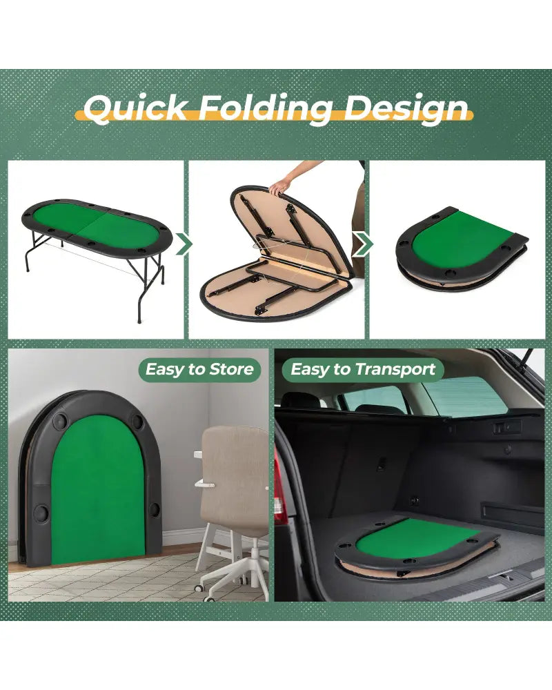 8 Players Texas Holdem Foldable Poker Table-Green - Green - Game Room