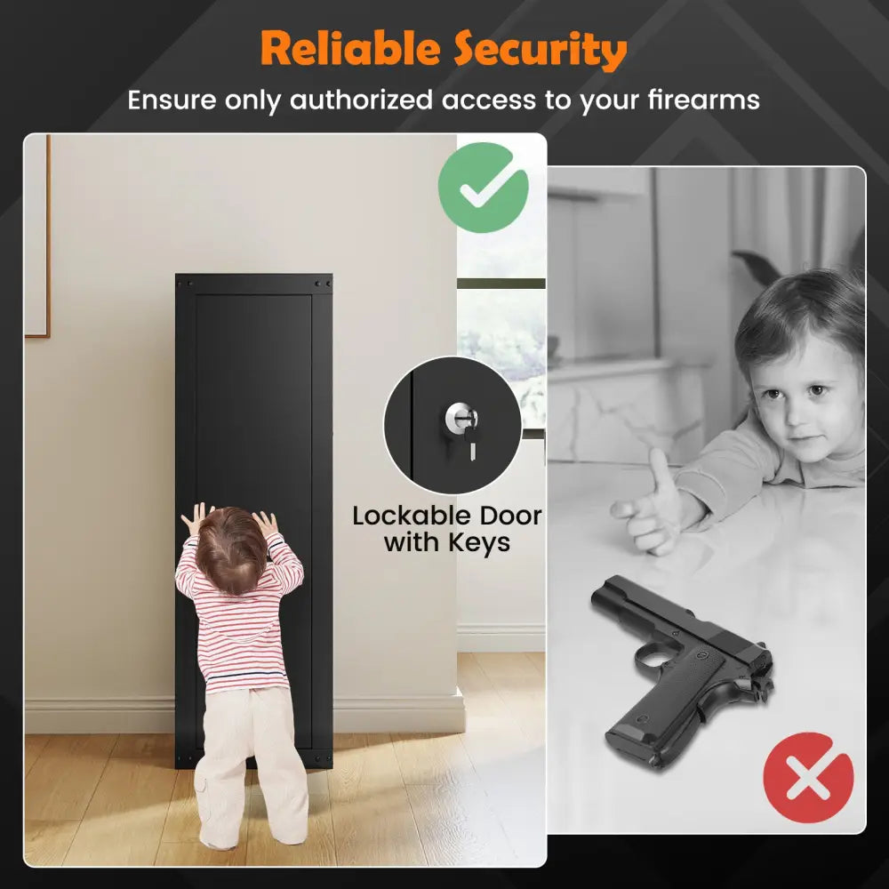 8 Rifle Safe Large Gun Cabinet with Storage Shelf-Black - Black - Safe Box