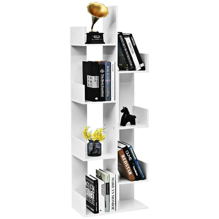 8-Tier Bookshelf Bookcase Space-Saving Storage Rack with 8 Open Compartments-White - White - Bookcases