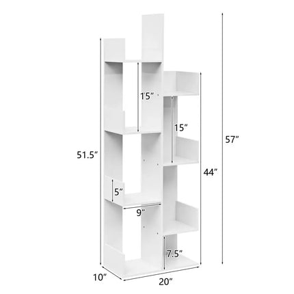 8-Tier Bookshelf Bookcase Space-Saving Storage Rack with 8 Open Compartments-White - White - Bookcases