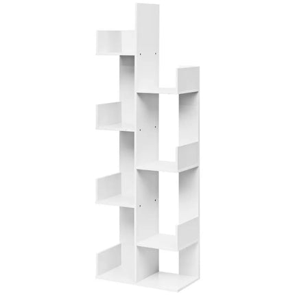 8-Tier Bookshelf Bookcase Space-Saving Storage Rack with 8 Open Compartments-White - White - Bookcases