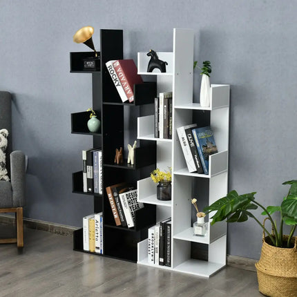 8-Tier Bookshelf Bookcase Space-Saving Storage Rack with 8 Open Compartments-White - White - Bookcases