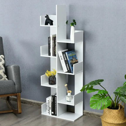 8-Tier Bookshelf Bookcase with 8 Open Compartments Space-Saving Storage Rack -White - White - Bookcases