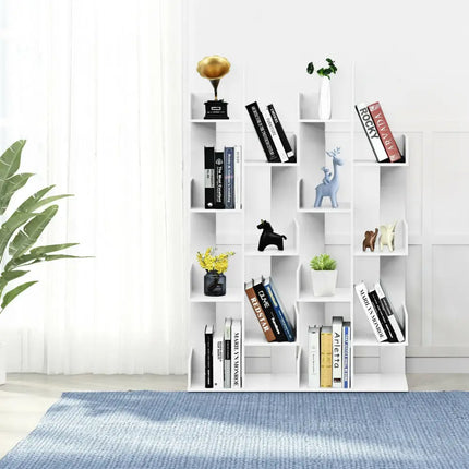 8-Tier Bookshelf Bookcase with 8 Open Compartments Space-Saving Storage Rack -White - White - Bookcases