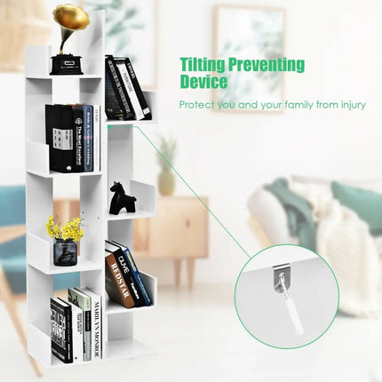 8-Tier Bookshelf Bookcase with 8 Open Compartments Space-Saving Storage Rack -White - White - Bookcases