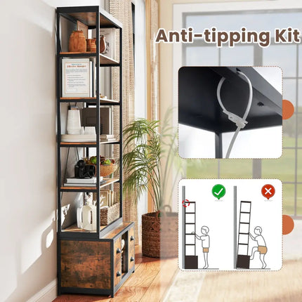 8-tier Bookshelf with 4 Fabric Drawers and Heavy-duty Metal Frame-Coffee - Coffee - Bookcases