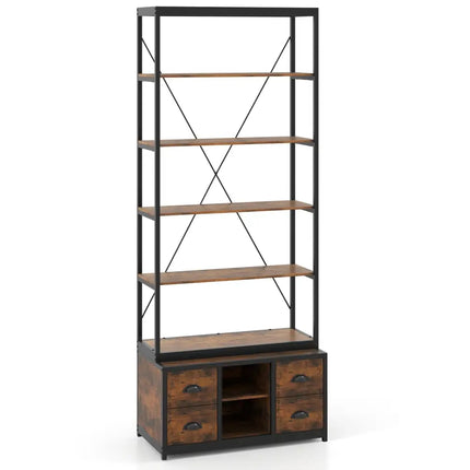 8-tier Bookshelf with 4 Fabric Drawers and Heavy-duty Metal Frame-Coffee - Coffee - Bookcases