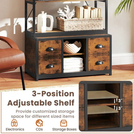8-tier Bookshelf with 4 Fabric Drawers and Heavy-duty Metal Frame-Coffee - Coffee - Bookcases