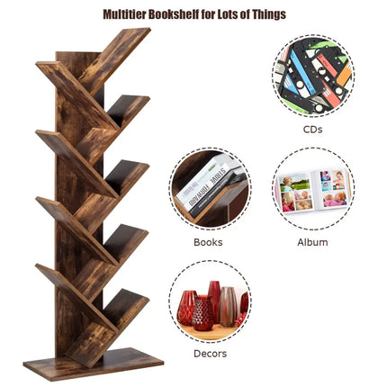 8-Tier Free Standing Tree Bookshelf-Coffee - Coffee - Bookcases