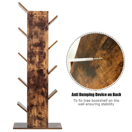8-Tier Free Standing Tree Bookshelf-Coffee - Coffee - Bookcases