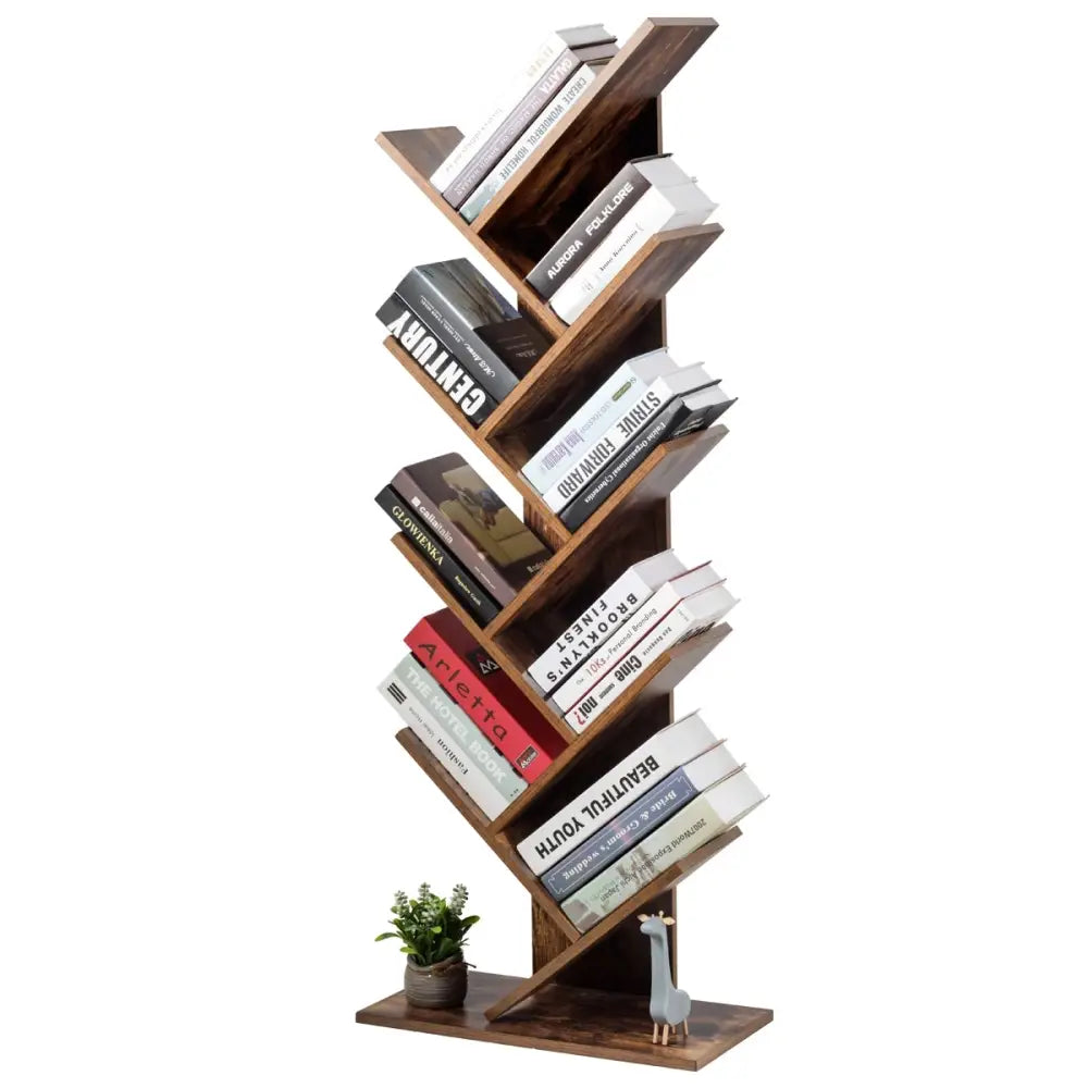 8-Tier Free Standing Tree Bookshelf-Coffee - Coffee - Bookcases
