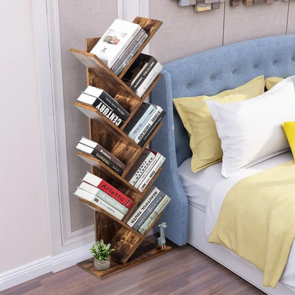 8-Tier Free Standing Tree Bookshelf-Coffee - Coffee - Bookcases