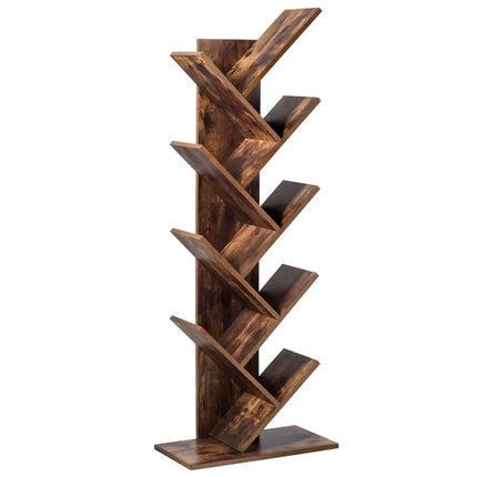 8-Tier Free Standing Tree Bookshelf-Coffee - Coffee - Bookcases