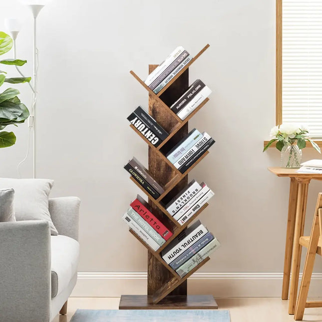 8-Tier Free Standing Tree Bookshelf-Coffee - Coffee - Bookcases